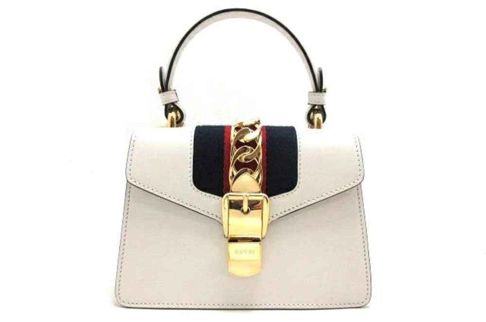 Gucci Sylvie Leather Bag Handbag Shoulder White Tricolor
